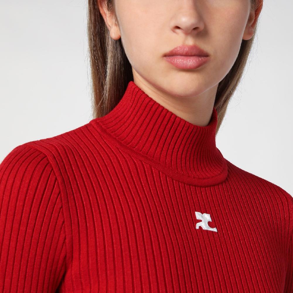 Courru00e8ges Maglia Dolcevita Rossa A Coste
