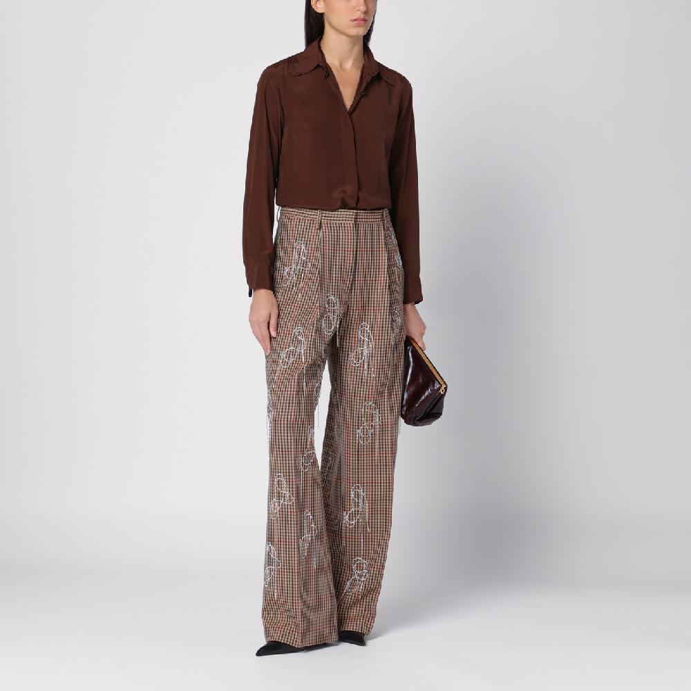 Dries Van Noten Camicia Marrone In Misto Seta