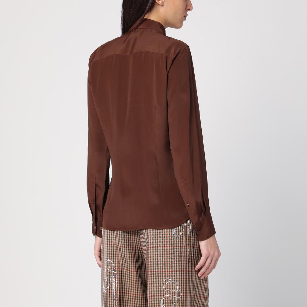 Dries Van Noten Camicia Marrone In Misto Seta