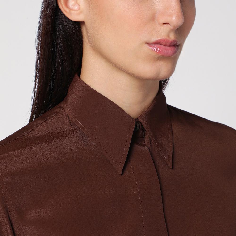 Dries Van Noten Camicia Marrone In Misto Seta