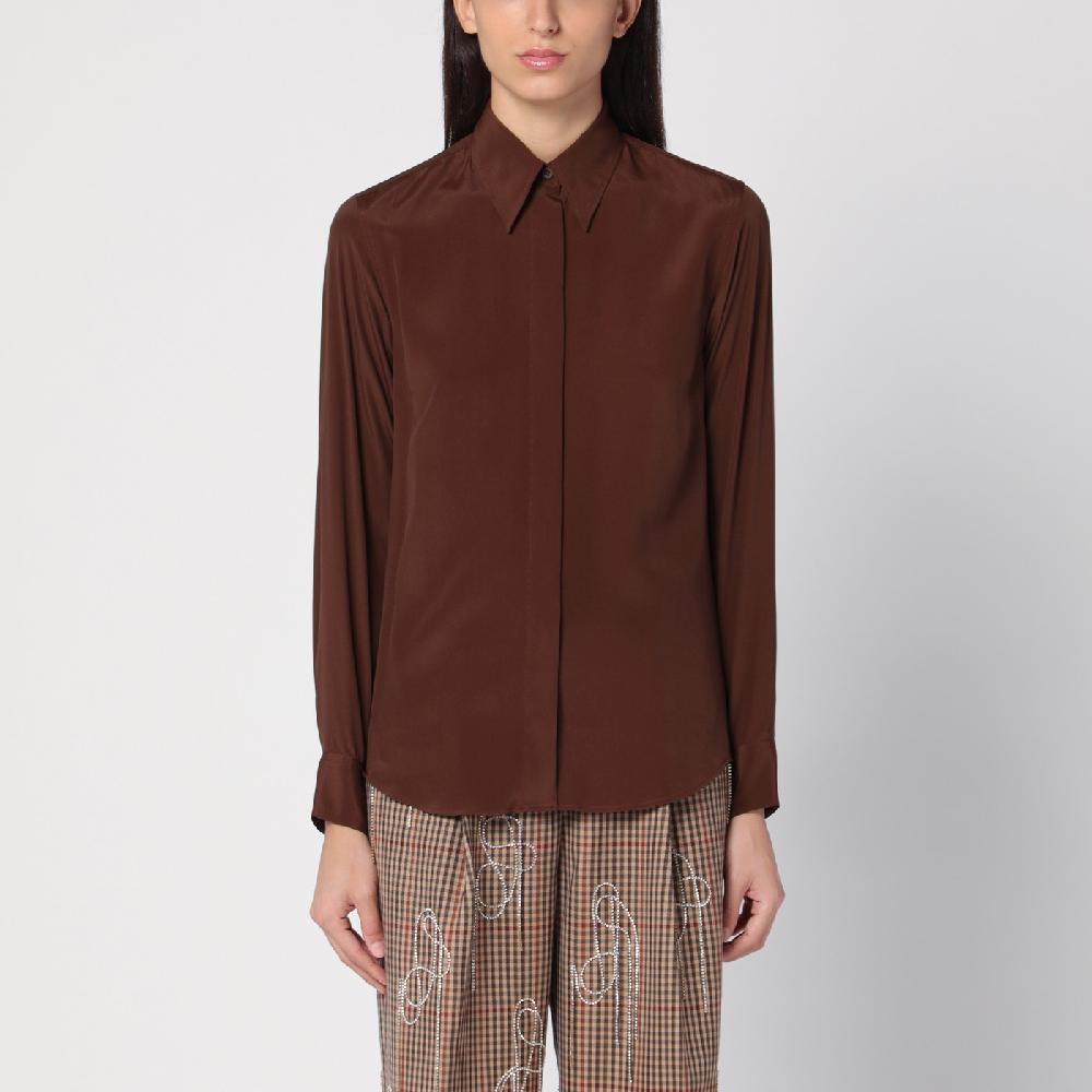 Dries Van Noten Camicia marrone in misto seta