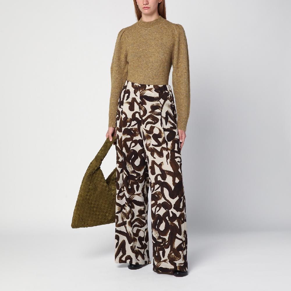 Dries Van Noten Pantalone Ampio Con Stampa Marrone
