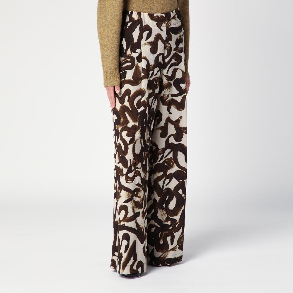 Dries Van Noten Pantalone Ampio Con Stampa Marrone