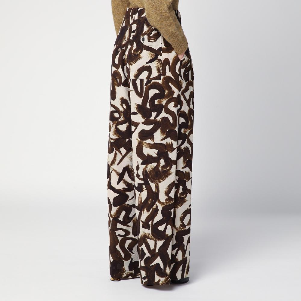 Dries Van Noten Pantalone Ampio Con Stampa Marrone