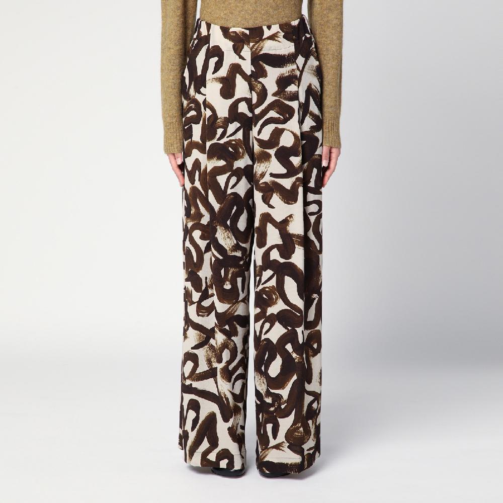 Dries Van Noten Pantalone ampio con stampa marrone