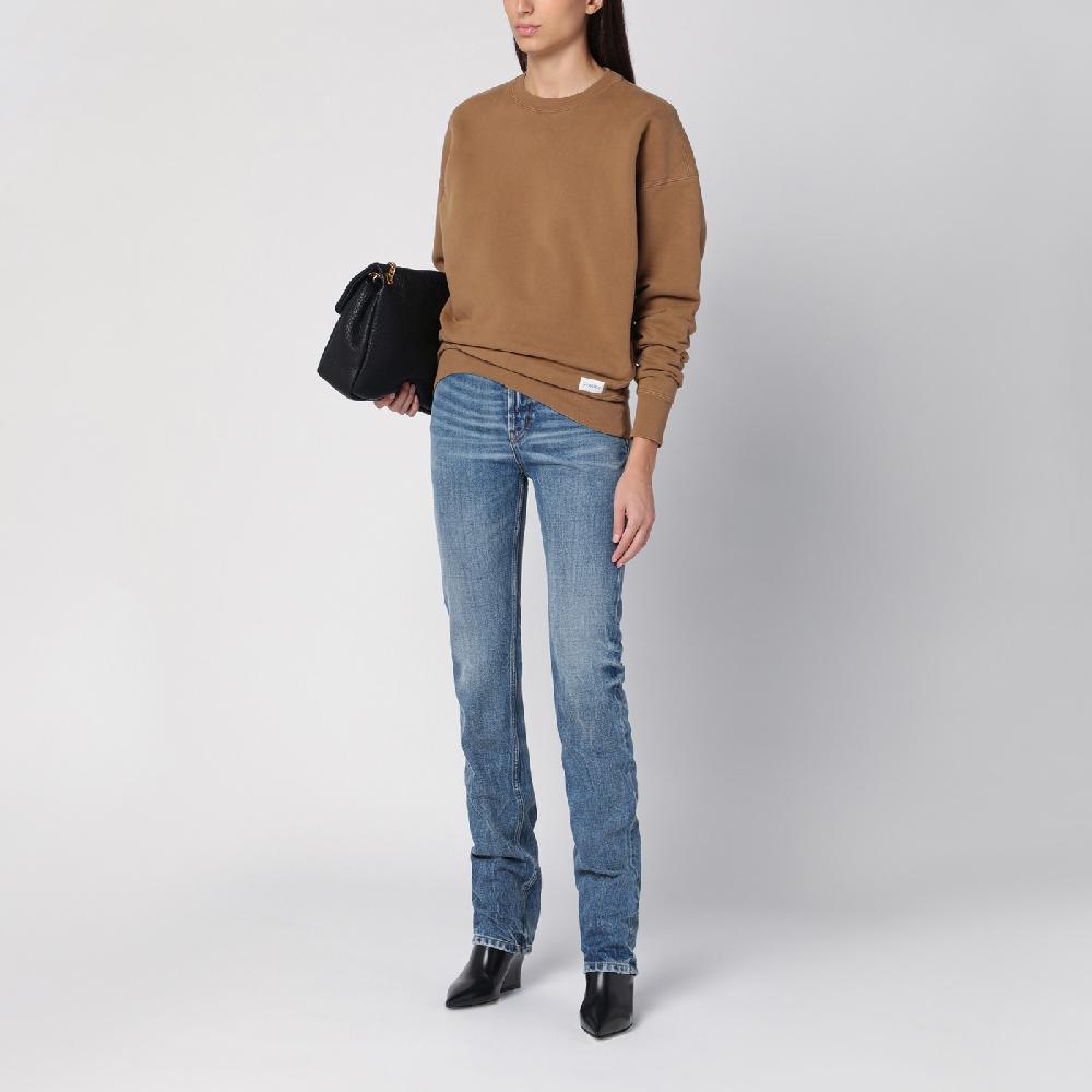 Saint Laurent Felpa Color Caramello In Cotone Felpato