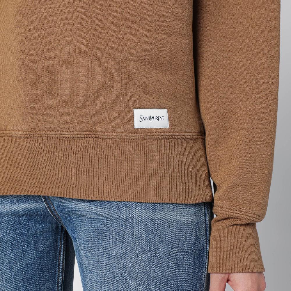 Saint Laurent Felpa Color Caramello In Cotone Felpato