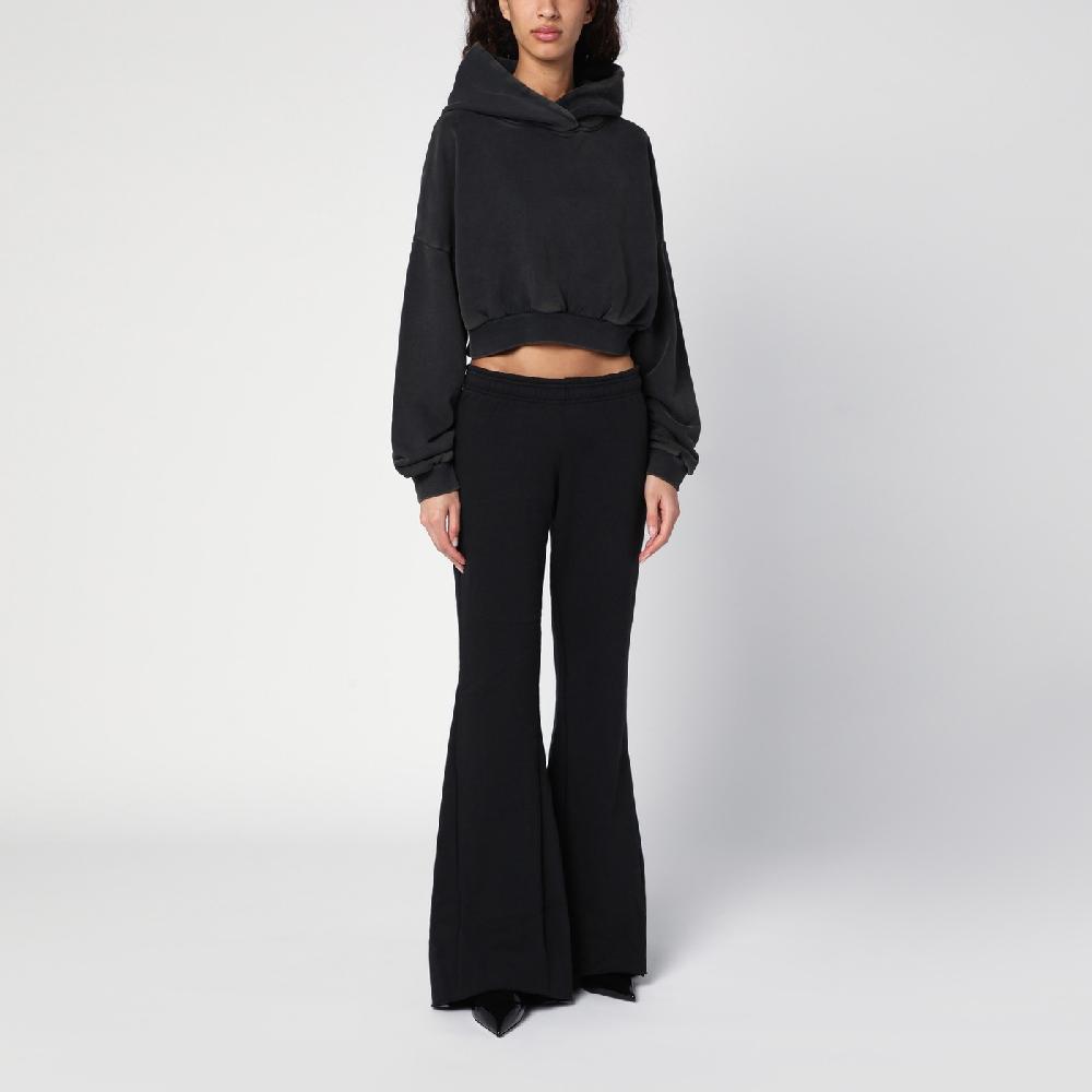 Entire Studios Felpa Cropped Nera Slavata In Cotone Organico