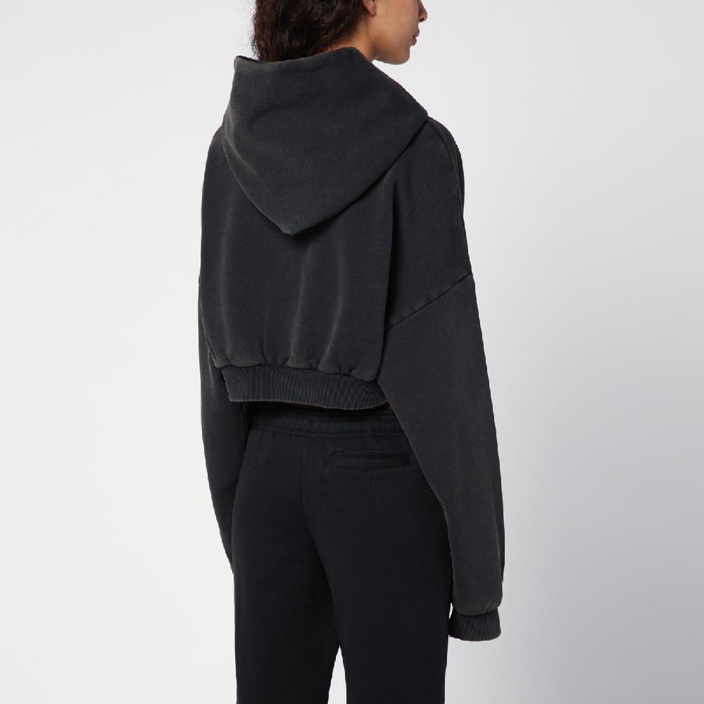 Entire Studios Felpa Cropped Nera Slavata In Cotone Organico