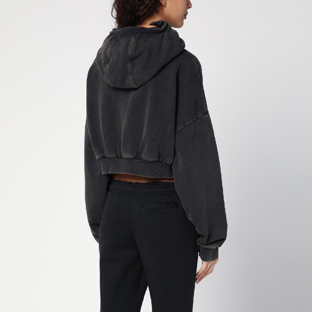 Entire Studios Felpa Cropped Nera Slavata In Cotone Organico