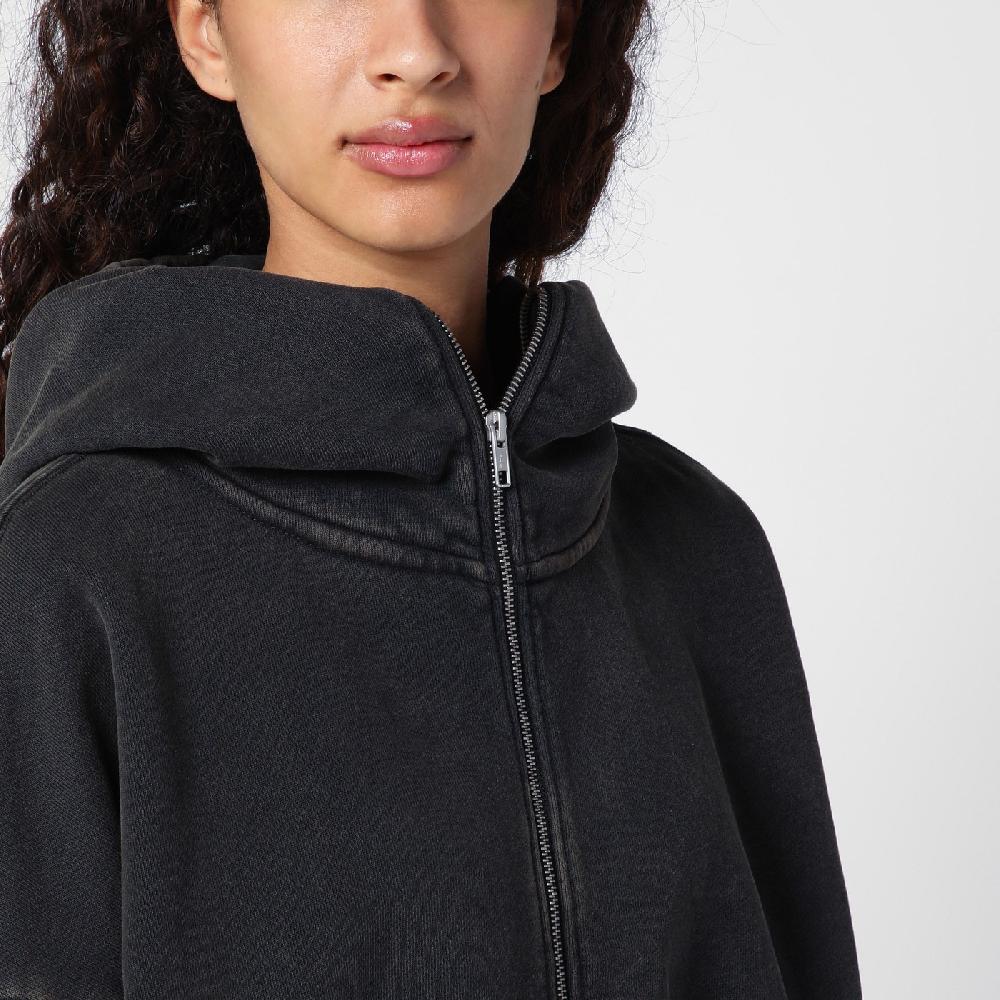 Entire Studios Felpa Cropped Nera Slavata In Cotone Organico