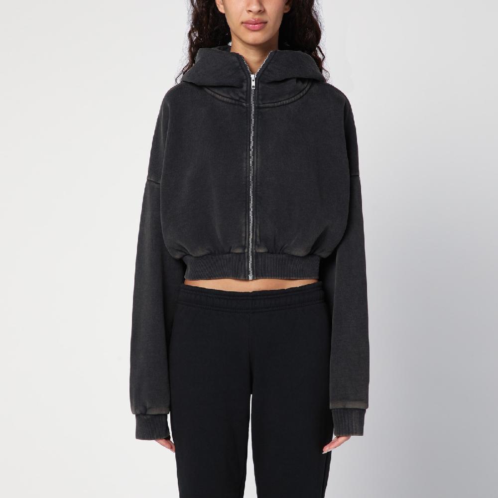 Entire Studios Felpa cropped nera slavata in cotone organico