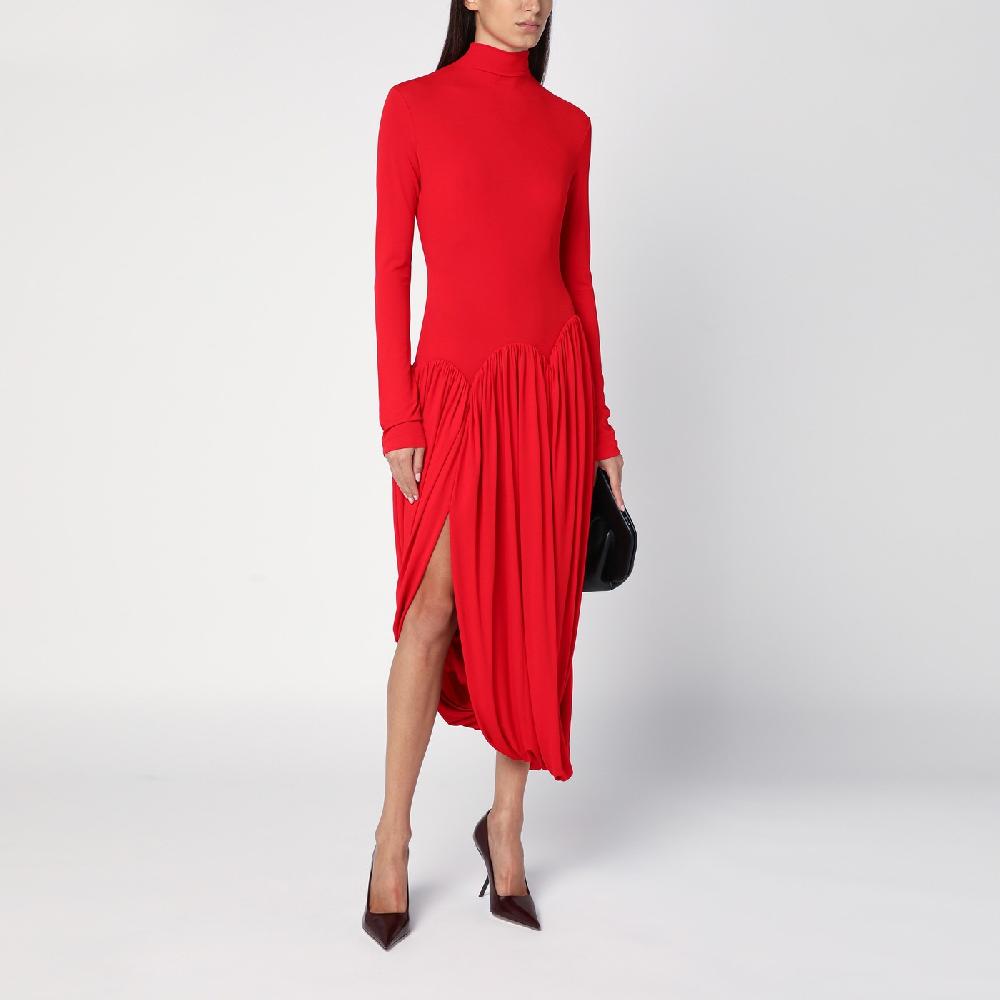 Ferragamo Abito Rosso Con Gonna A Tulipano