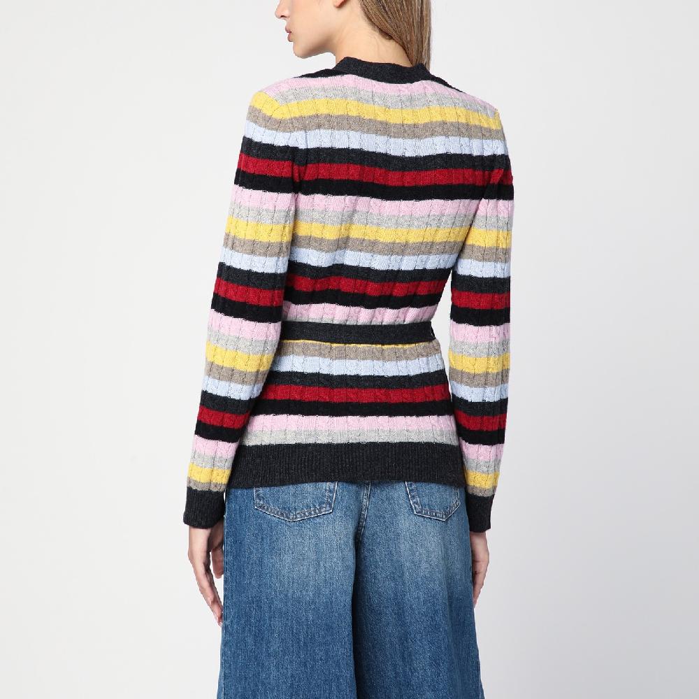 Ganni Cardigan A Righe Multicolore Con Cintura