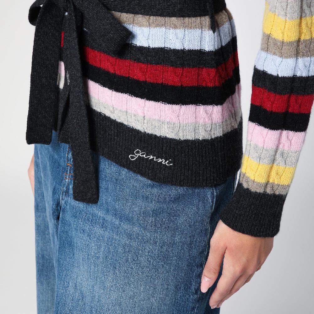 Ganni Cardigan A Righe Multicolore Con Cintura