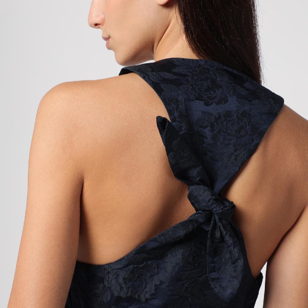 Ganni Mini Abito Blu Navy Con Dettaglio Nodo