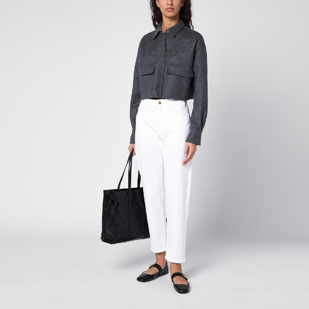 Brunello Cucinelli Giacca Camicia Crop Grigia Con Shiny Tab