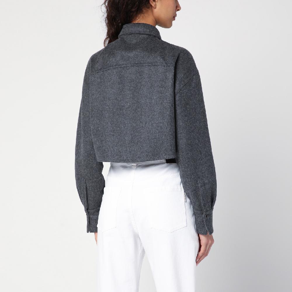 Brunello Cucinelli Giacca Camicia Crop Grigia Con Shiny Tab