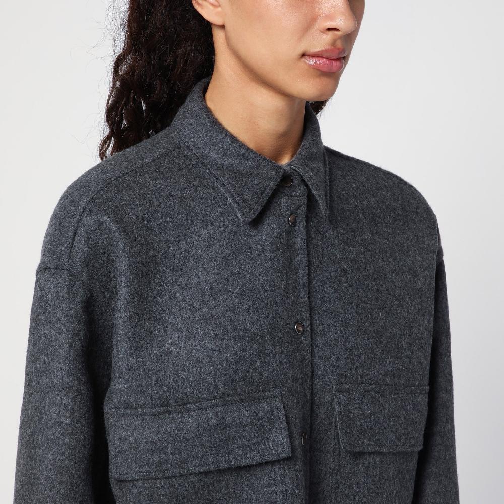 Brunello Cucinelli Giacca Camicia Crop Grigia Con Shiny Tab