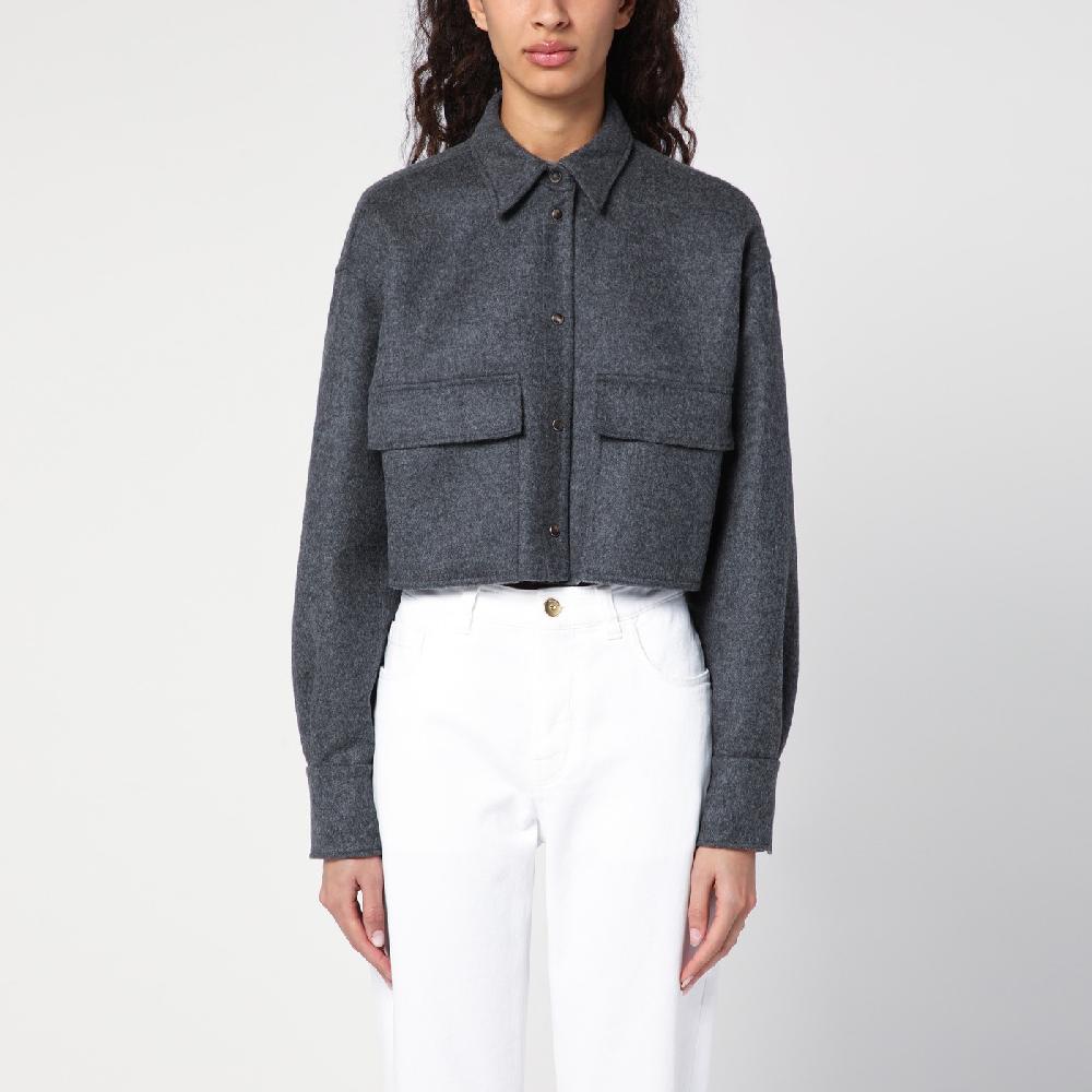 Brunello Cucinelli Giacca camicia crop grigia con Shiny Tab