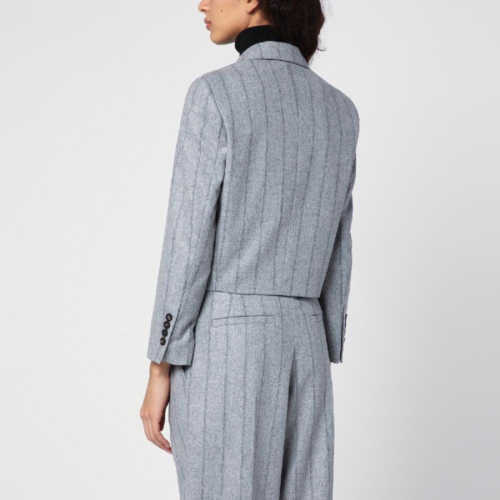 Brunello Cucinelli Giacca Crop Grigia Chiara Rigata