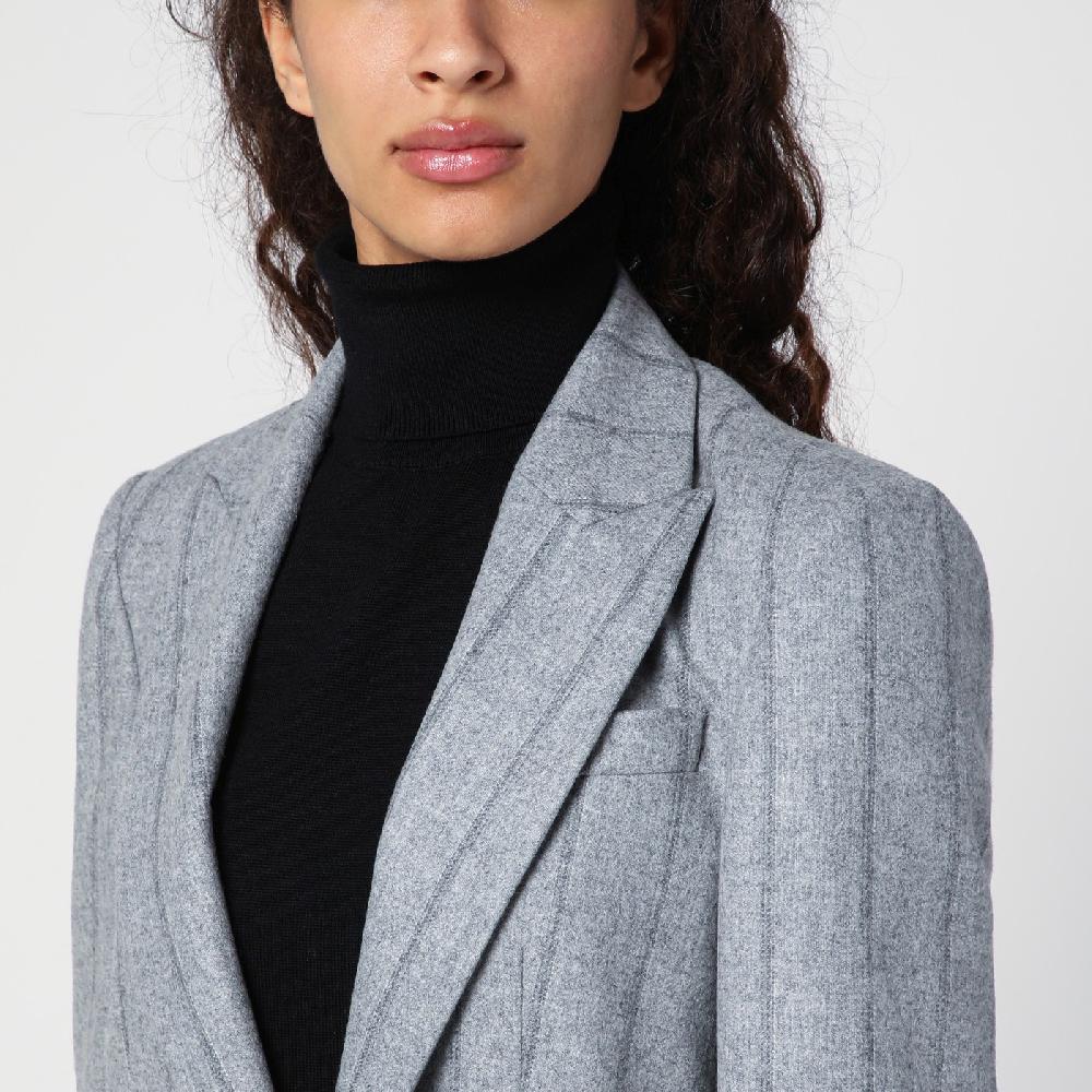 Brunello Cucinelli Giacca Crop Grigia Chiara Rigata