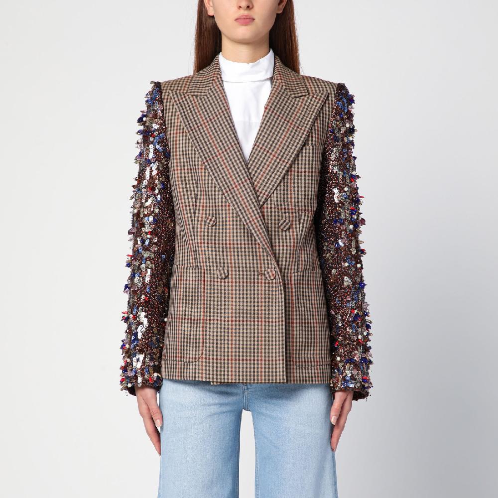Dries Van Noten Giacca doppiopetto con motivo vichy e paillette