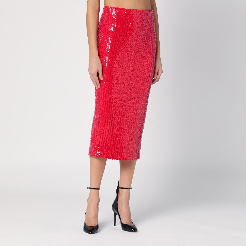 ROTATE Birger Christensen Gonna A Tubino Rossa Con Micro Paillette