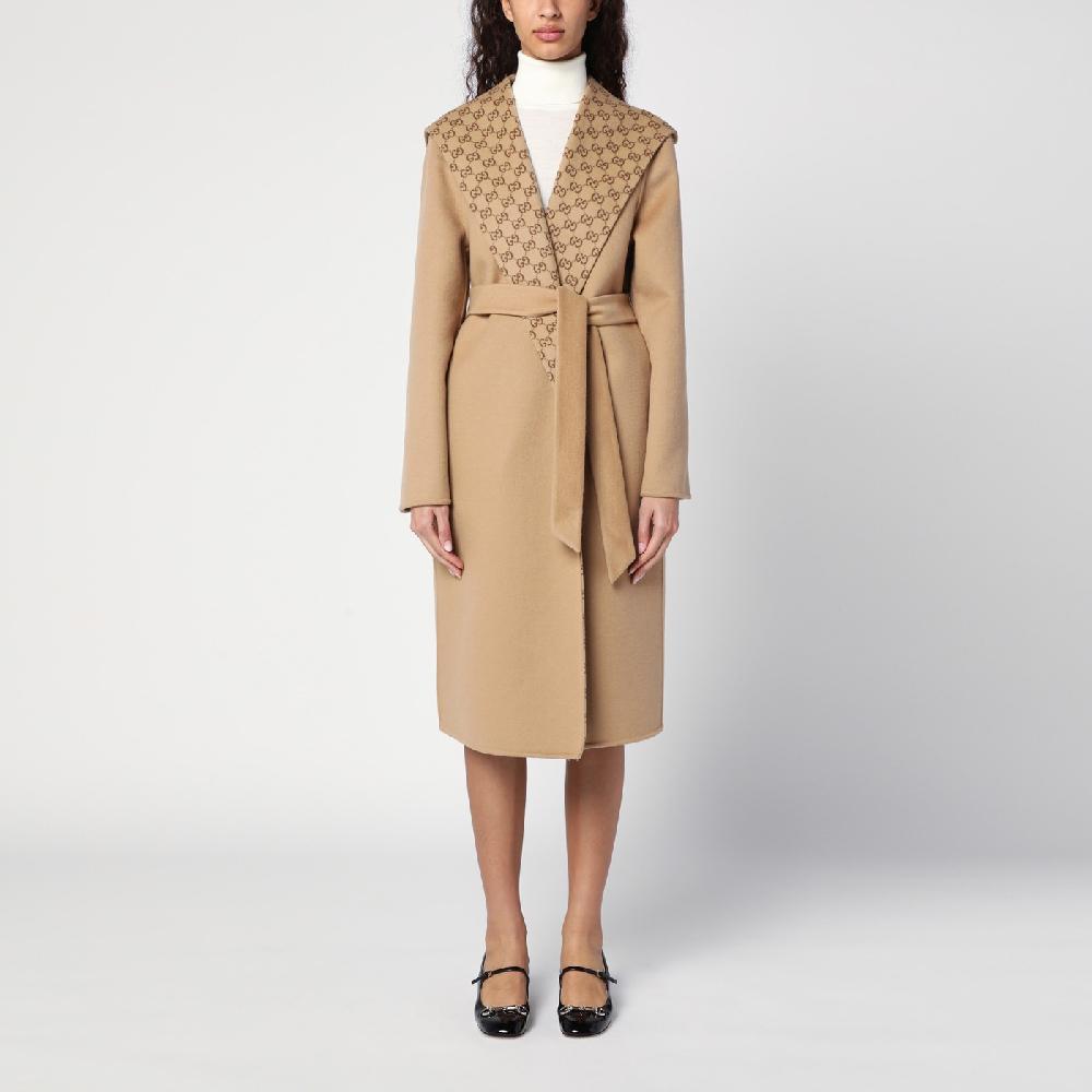 GUCCI Cappotto con cintura reversibile beige