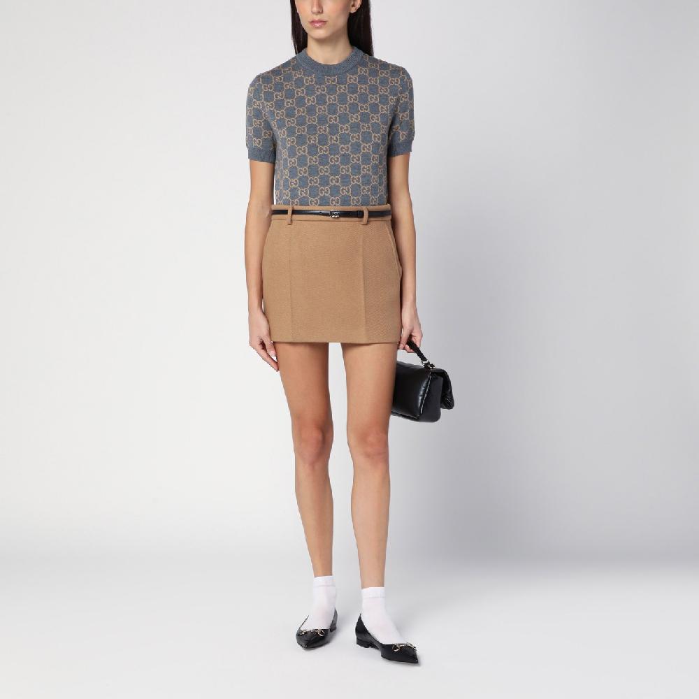 GUCCI Mini Gonna Beige In Lana E Cashmere