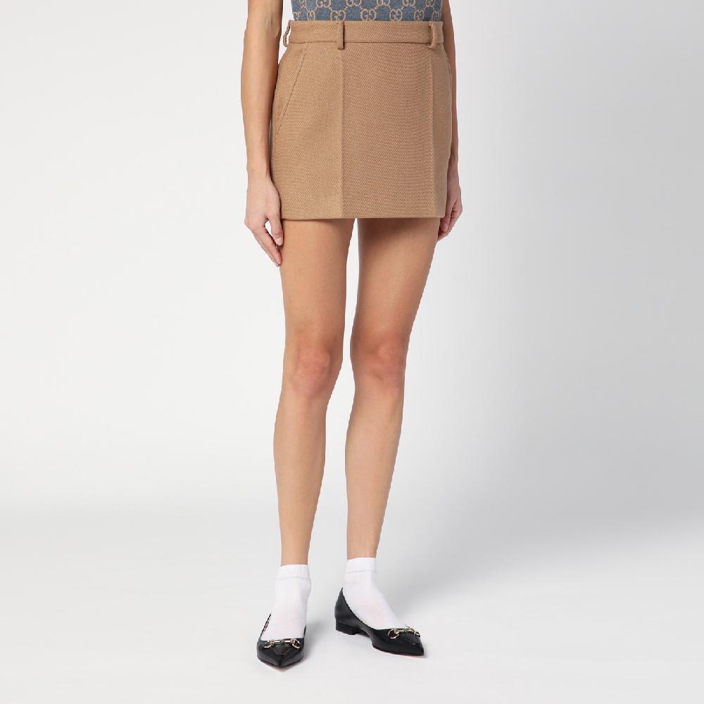 GUCCI Mini Gonna Beige In Lana E Cashmere