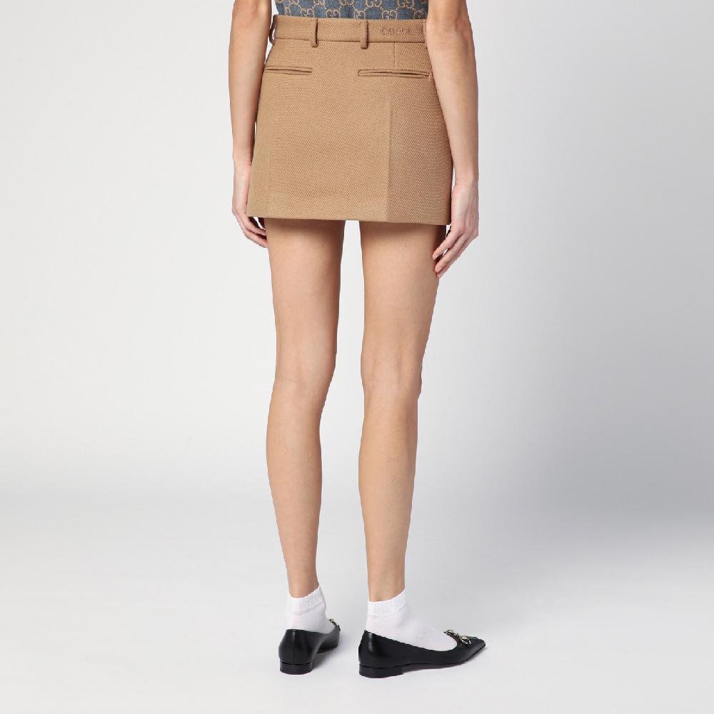 GUCCI Mini Gonna Beige In Lana E Cashmere
