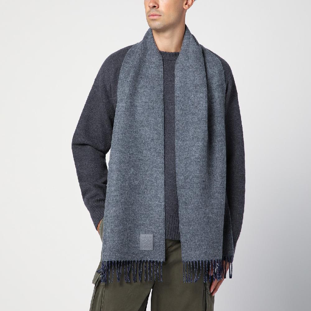 Loewe Sciarpa Grigia/blu In Lana E Cashmere