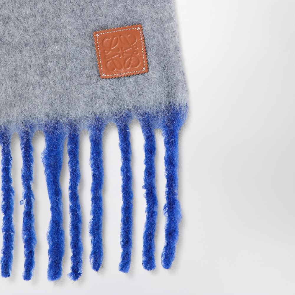 Loewe Sciarpa Grigia/blu In Mohair E Lana