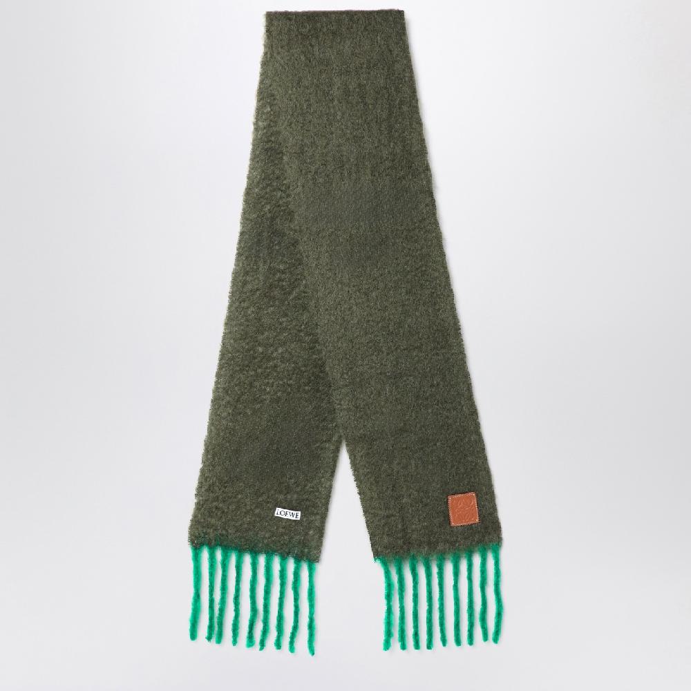 Loewe Sciarpa verde kaki/verde in mohair e lana