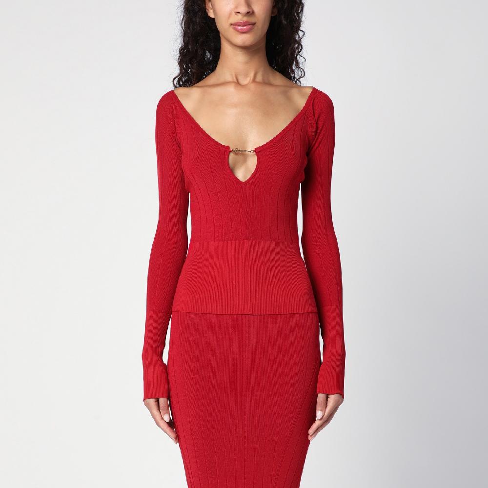 JACQUEMUS Maglia Le haut Pralù rossa in misto viscosa