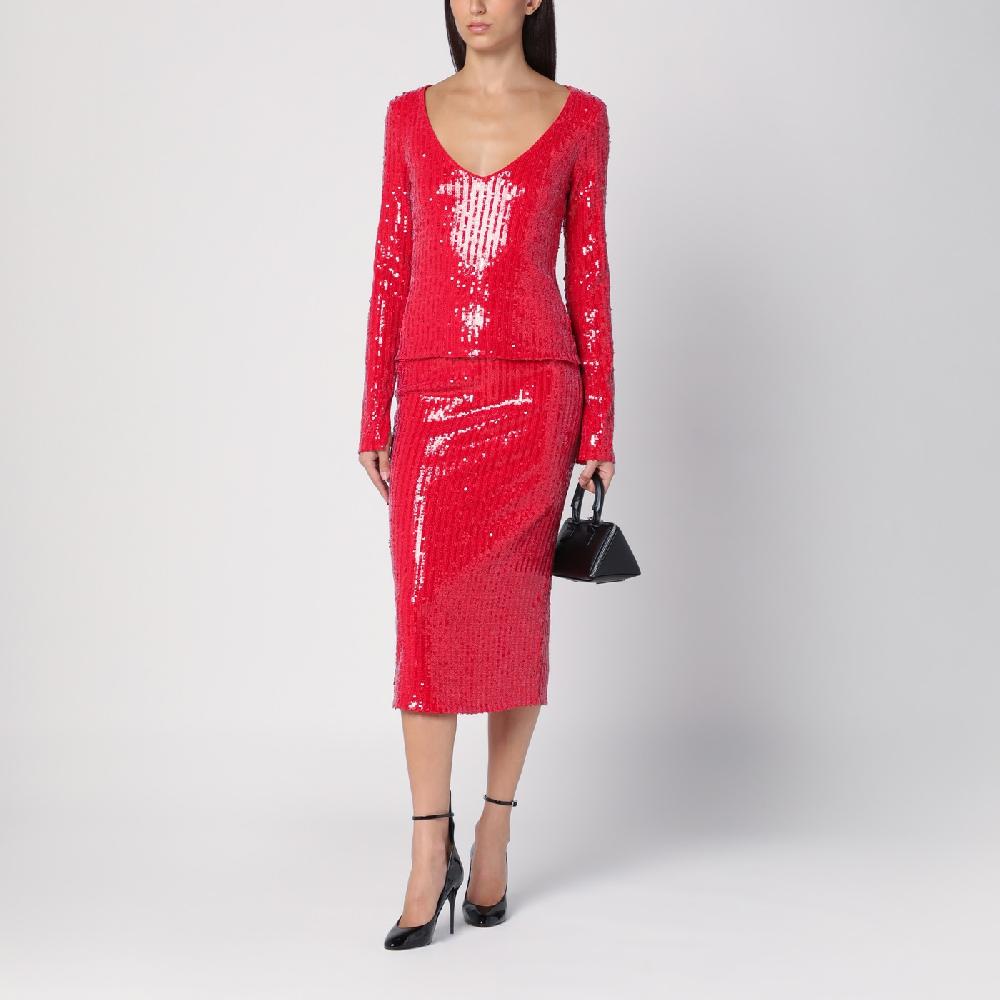 ROTATE Birger Christensen Maglia Rossa Con Micro Paillette