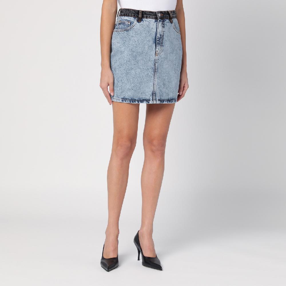 ROTATE Birger Christensen Mini Gonna Patchwork In Denim Organico