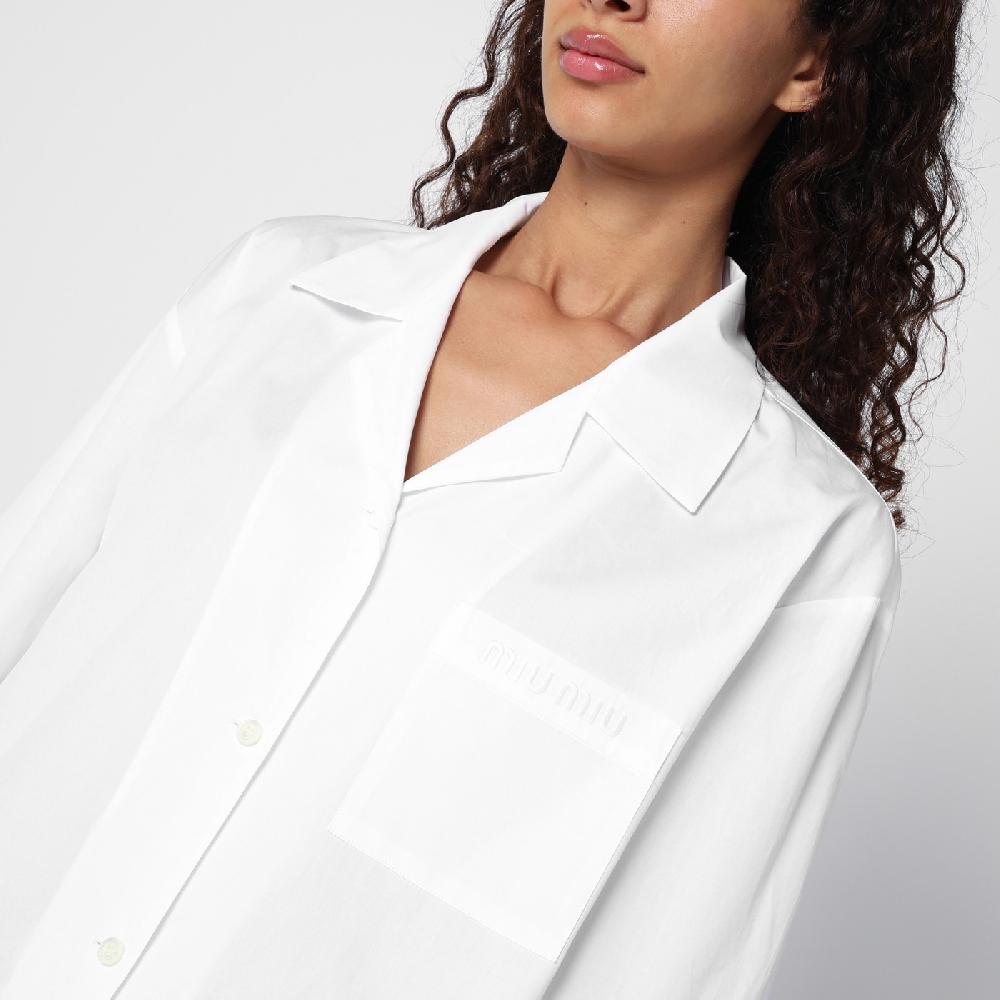 Miu Miu Camicia Bianca In Popeline Con Tasche