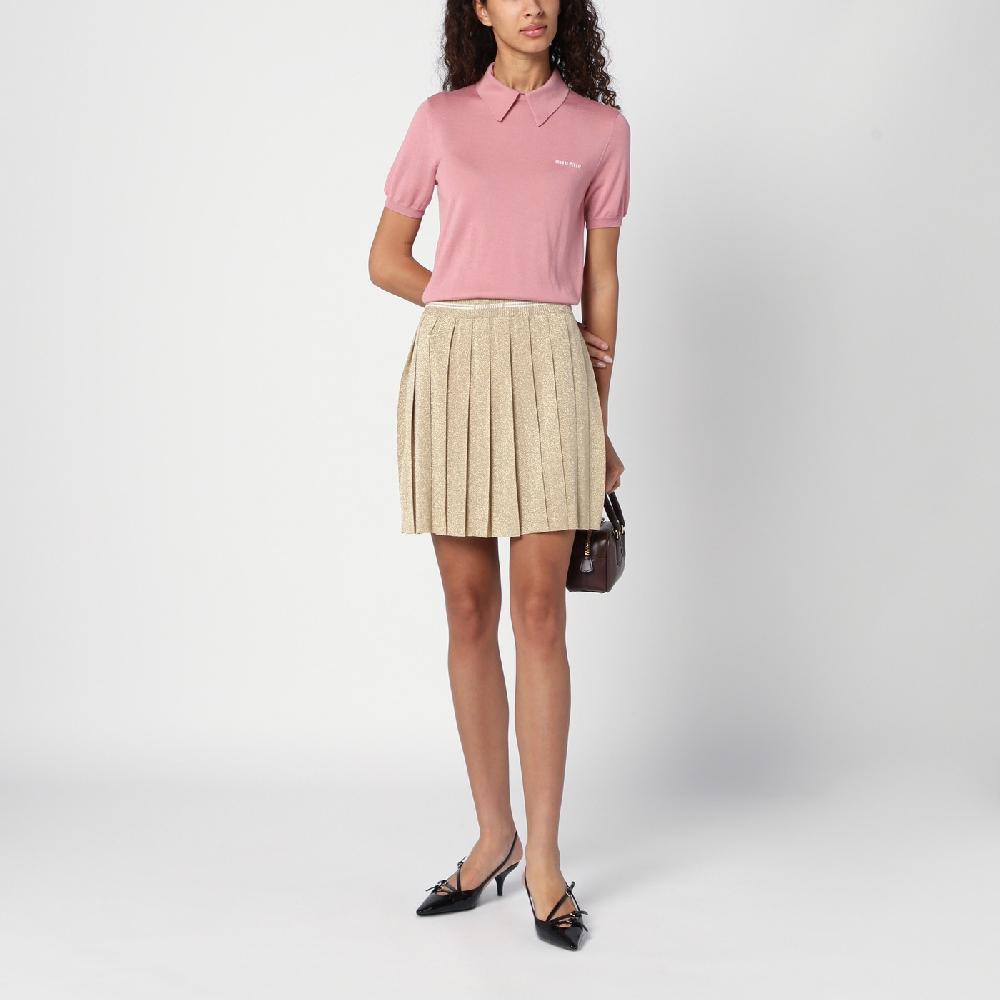 Miu Miu Minigonna Plissettata Oro In Lurex