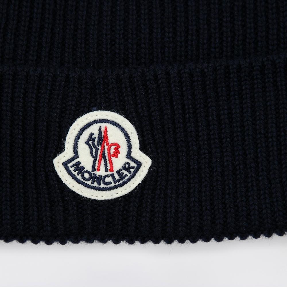 Moncler Cuffia Blu In Lana Con Patch Logo