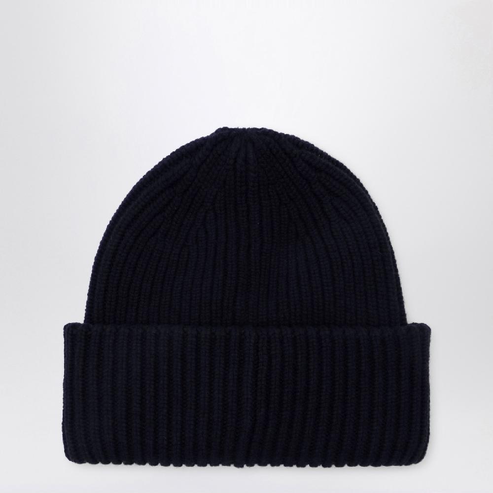 Moncler Cuffia Blu In Lana E Cashmere