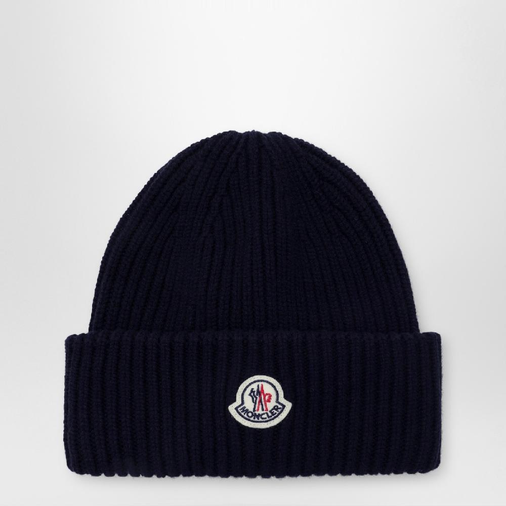 Moncler Cuffia blu in lana e cashmere