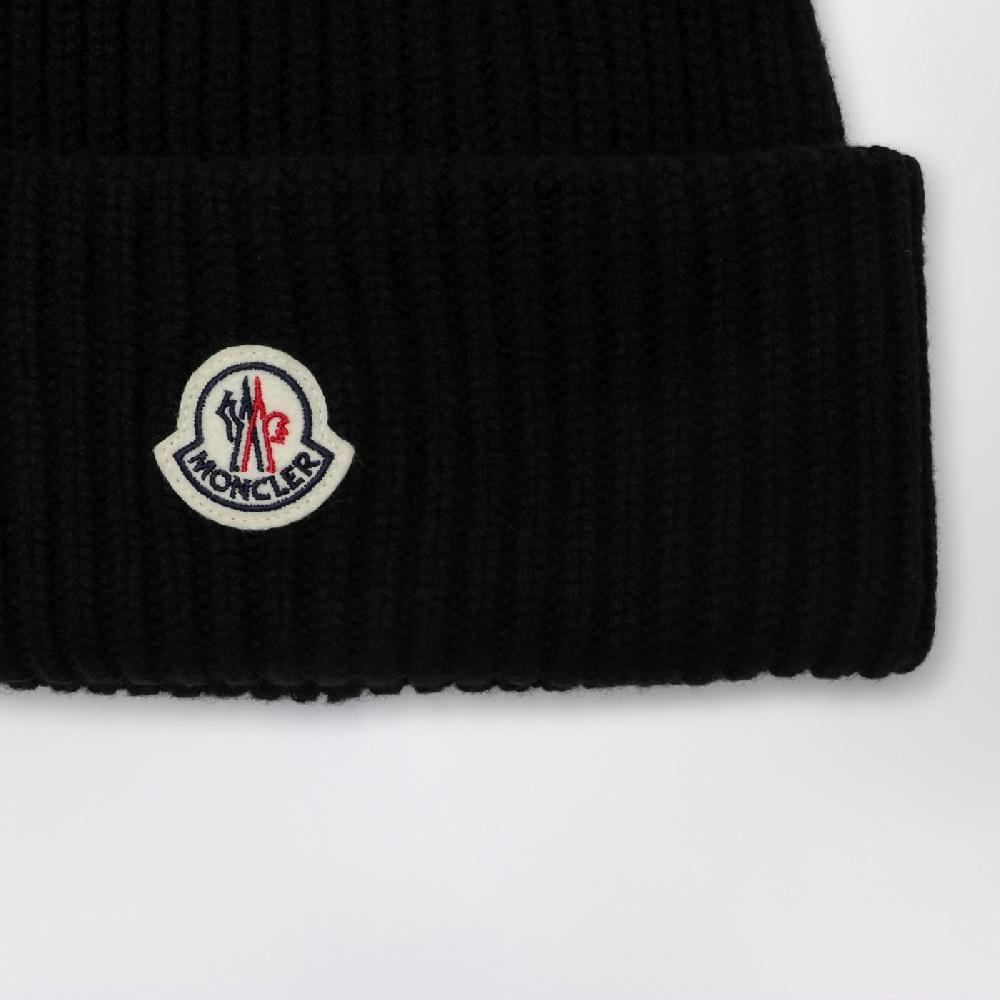 Moncler Cuffia Nera In Lana E Cashmere