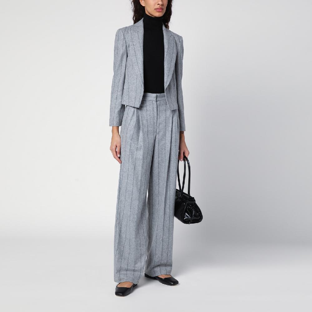 Brunello Cucinelli Pantalone Ampio Grigio Chiaro Rigato