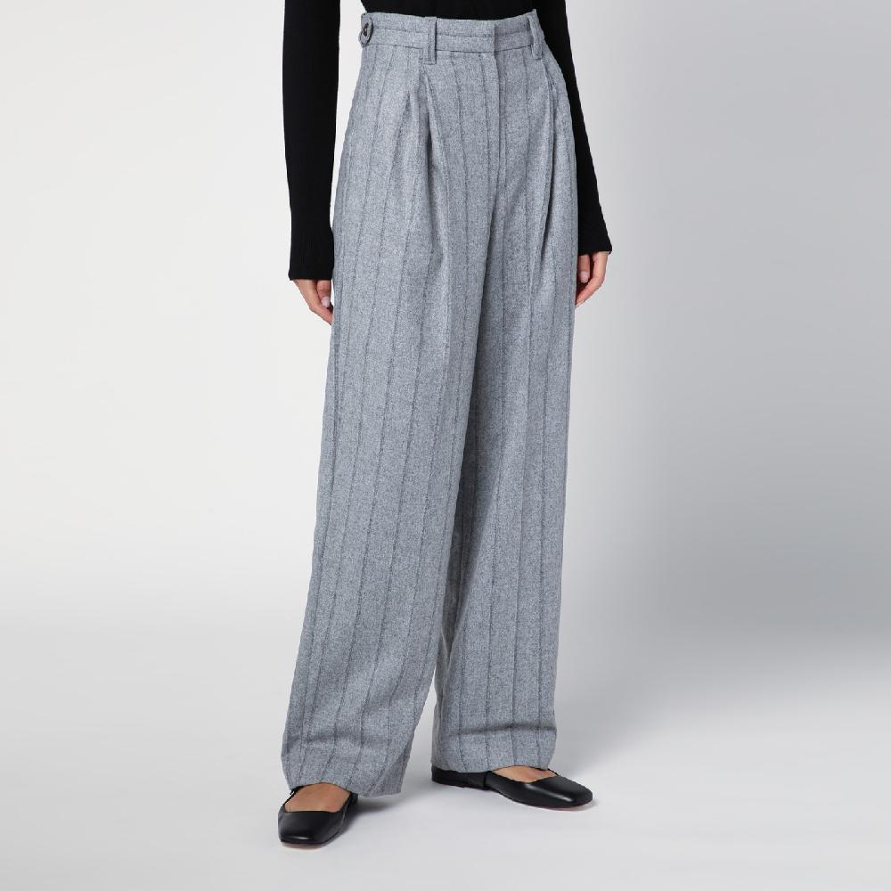 Brunello Cucinelli Pantalone Ampio Grigio Chiaro Rigato