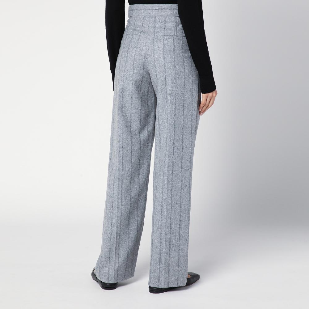 Brunello Cucinelli Pantalone Ampio Grigio Chiaro Rigato
