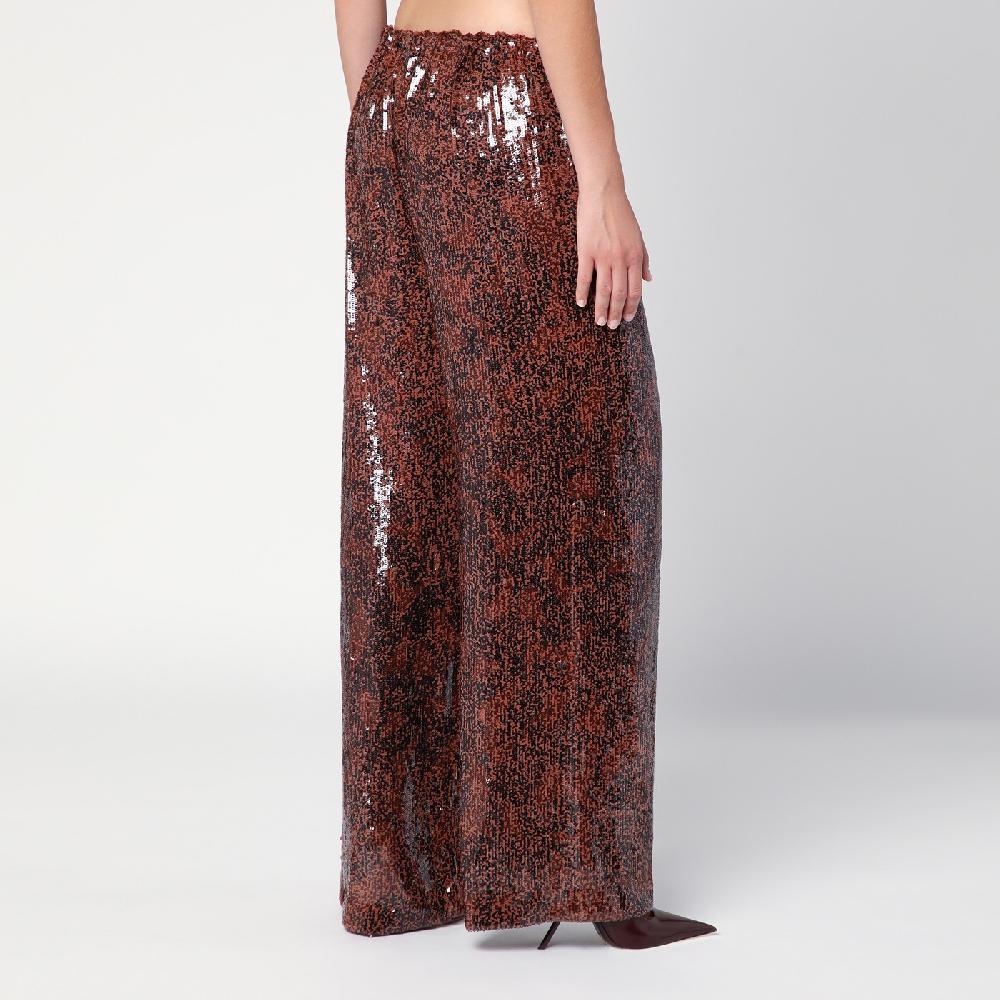 Dries Van Noten Pantalone Ampio Marrone Con Micro Paillette