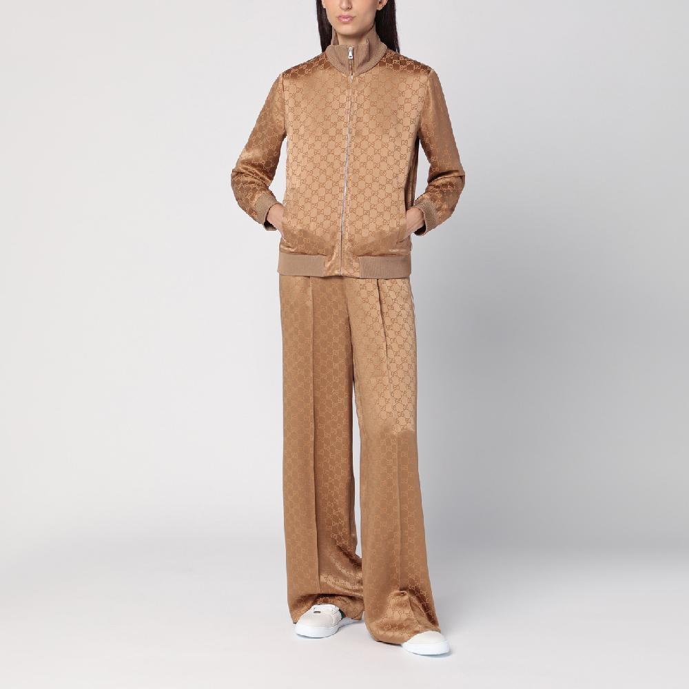 GUCCI Pantalone Color Cammello In Jacquard Di Viscosa GG