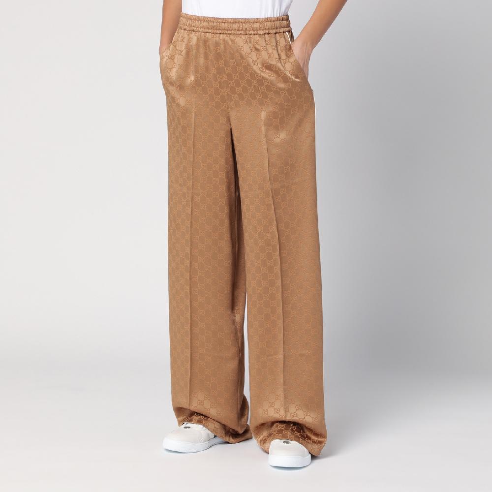 GUCCI Pantalone Color Cammello In Jacquard Di Viscosa GG